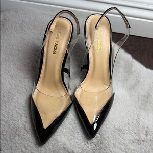 Fashion Nova Black and Transparent Heels